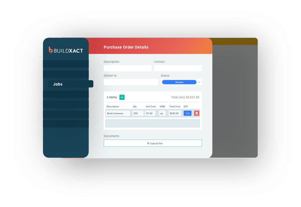 A stylised look at the purchase order function in Buildxact