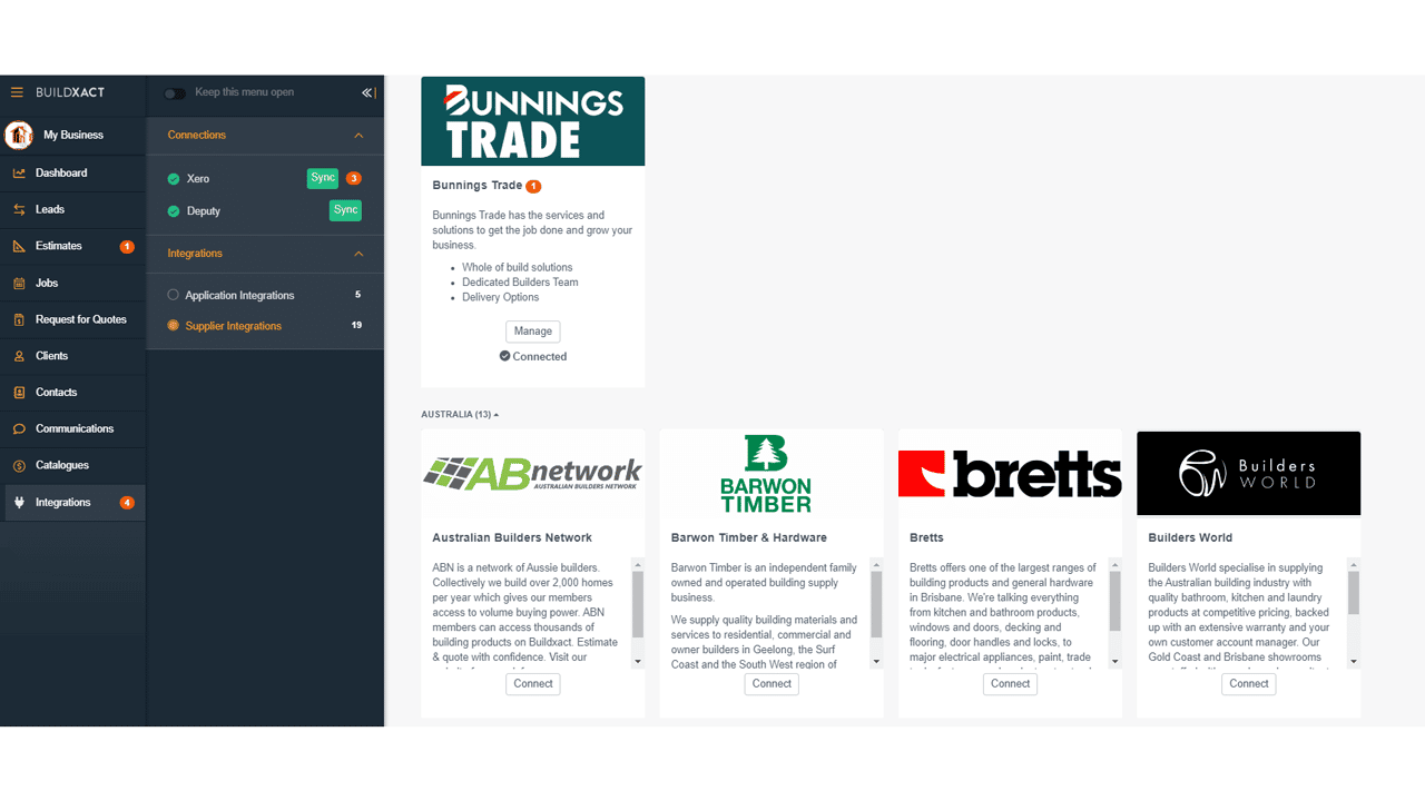 A look at the supplier integrations feature in Buildxact