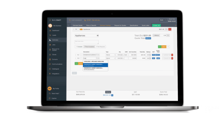 The living pricing function of Buildxact's supplier integration in a laptop