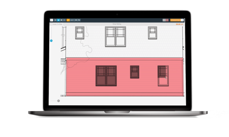 The Buildxact Takeoff Tool being used on a laptop to scale a two storey build