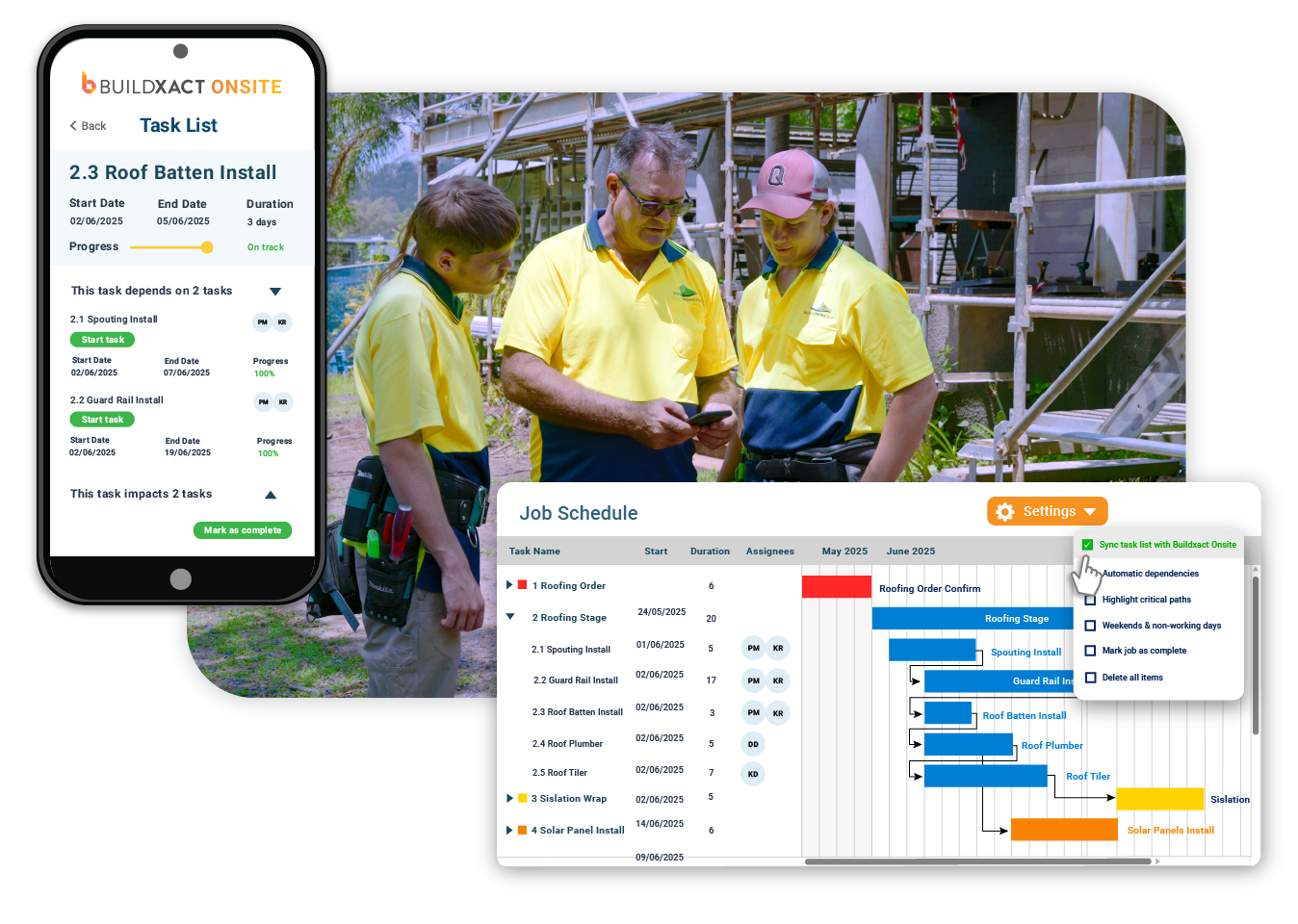 A conceptual image showing how site tasks are managed using Buildxact