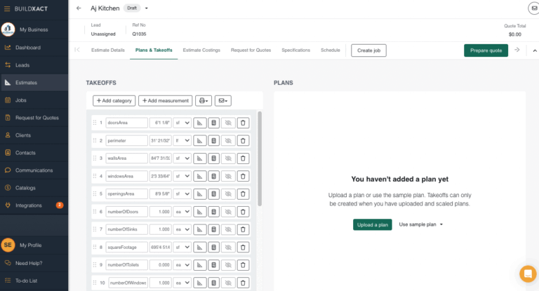 A Buildxact screenshot showing a Rendr import