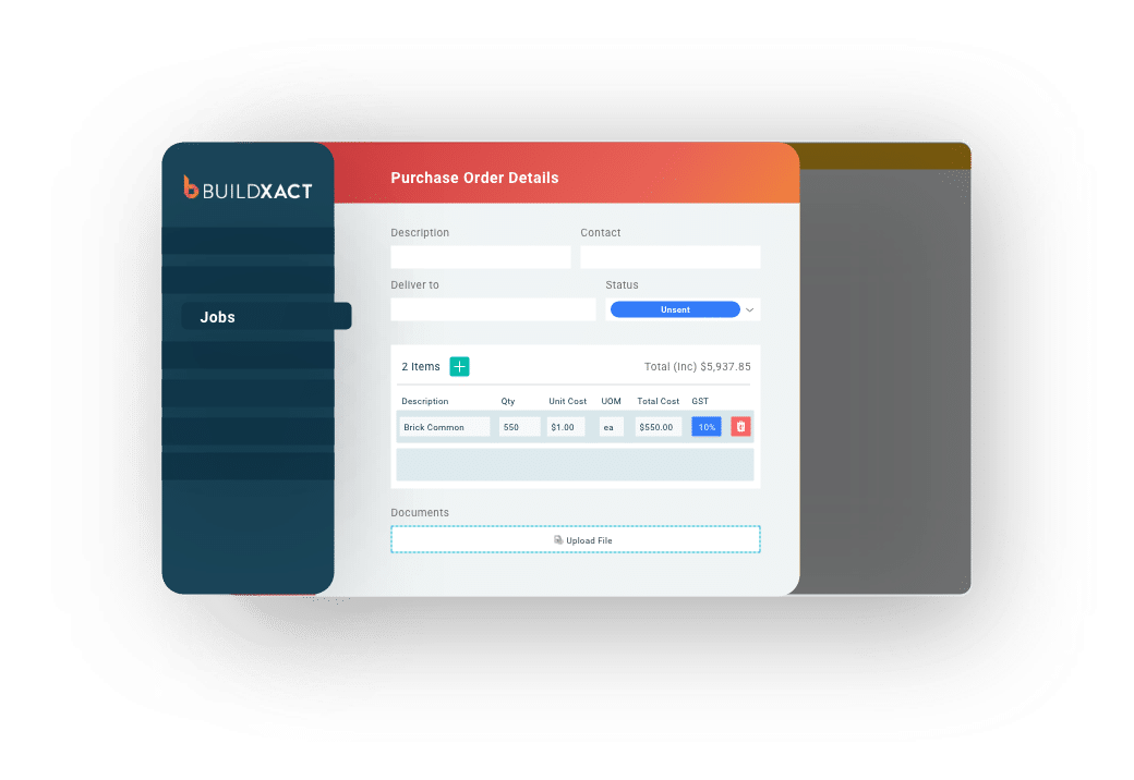 A stylized look at the purchase order function in Buildxact