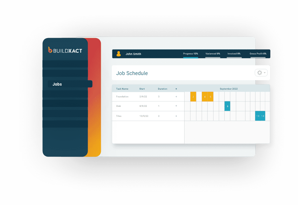 A stylised look at the job scheduling screen for suppliers in Buildxact