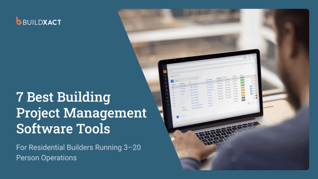 Residential builder reviewing project budget and job costs on a laptop during an active build