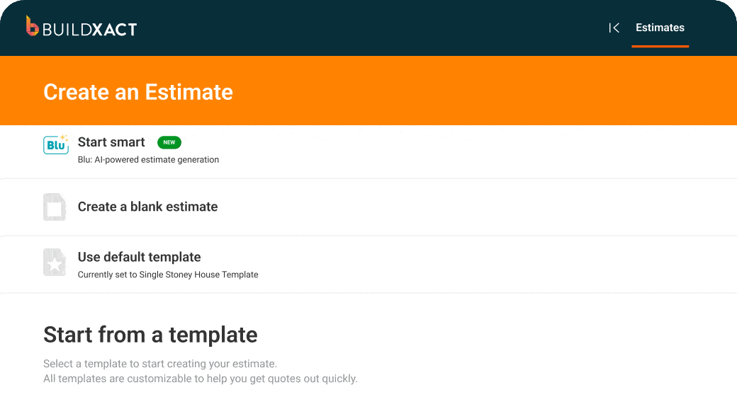 GIF showing Buildxact's Blu AI Estimating Assistant