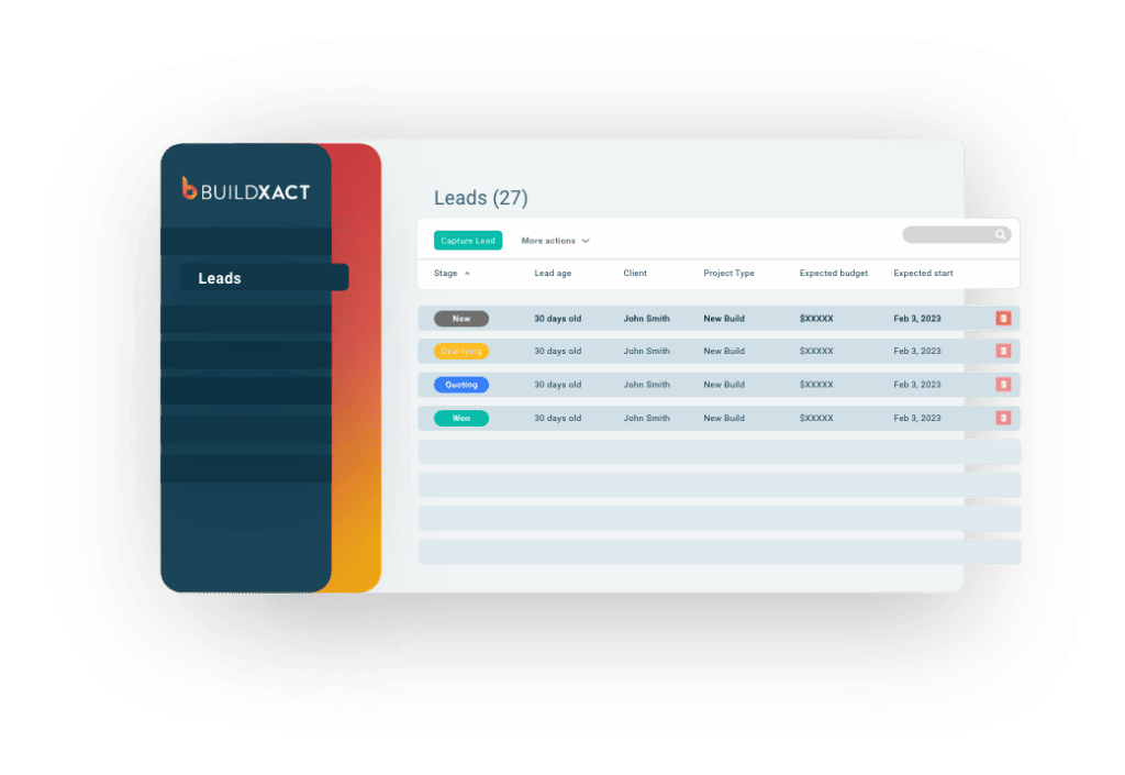 A stylised look at the lead management feature in Buildxact