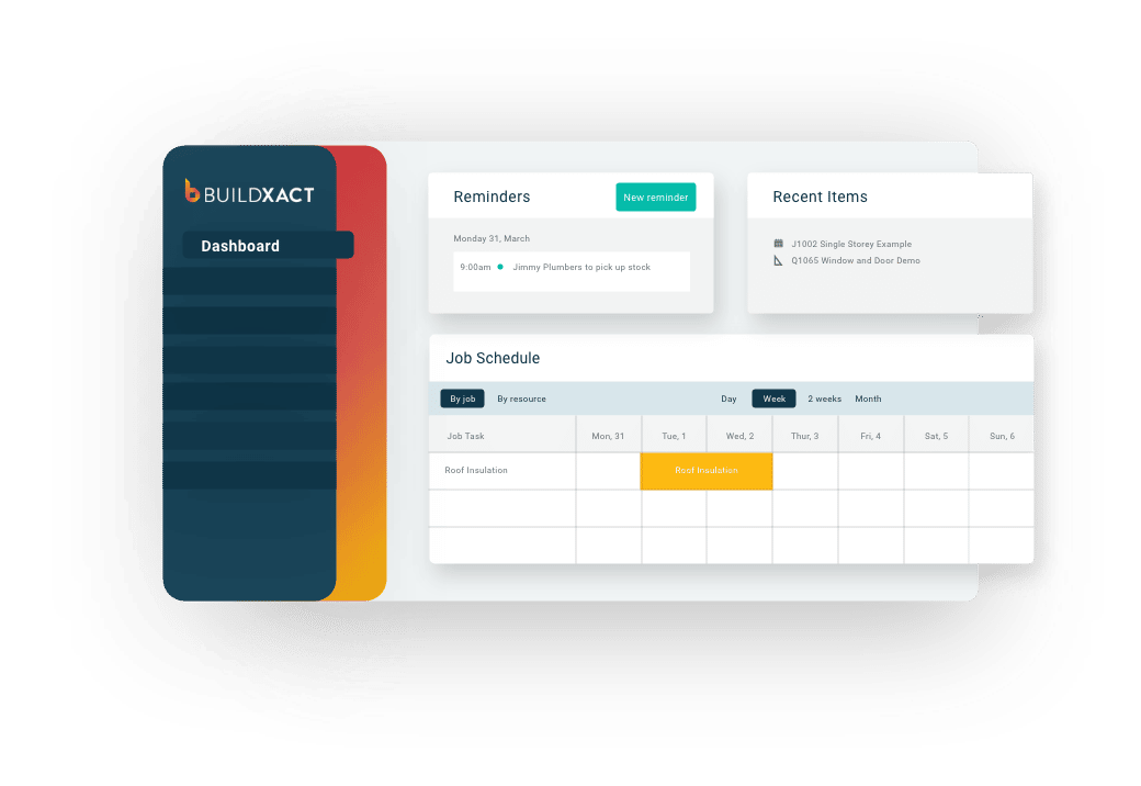 A stylized look at the Buildxact dashboard for builders