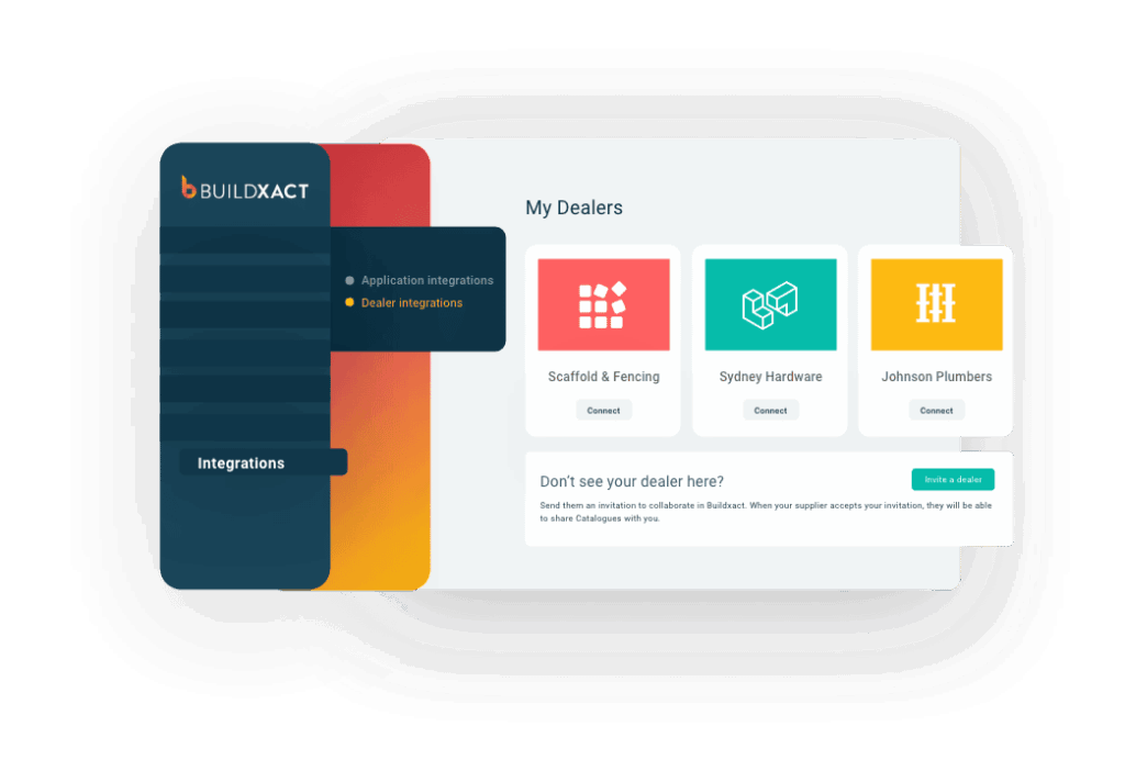 A concept of how Buildxact integrates prices from material dealers.