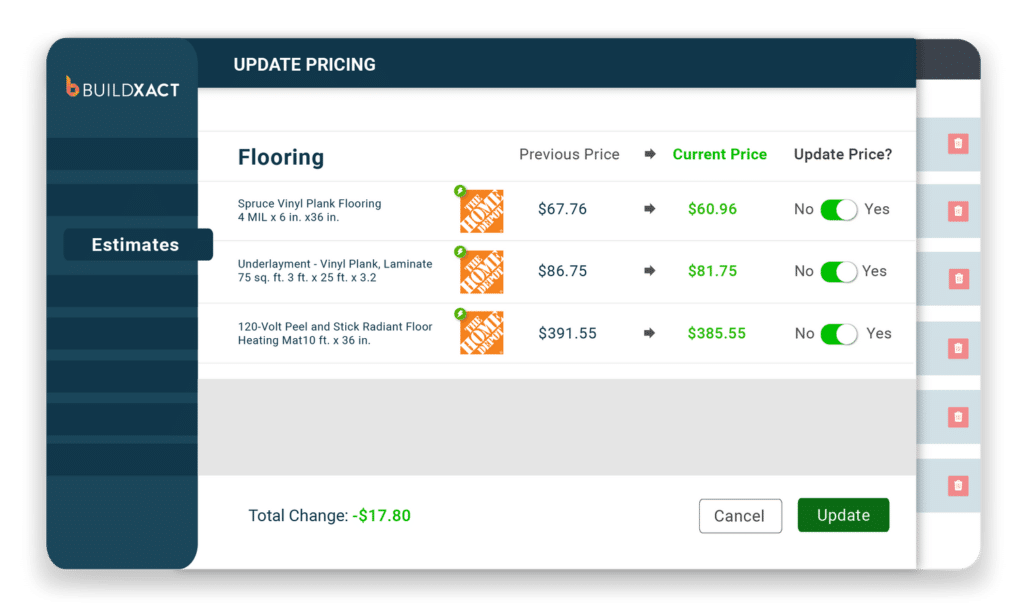 A conceptual graphic showing how live pricing works in Buildxact