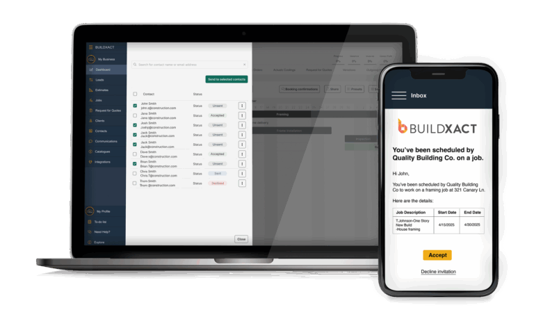 An image showing how task lists are shared between Buildxact and Buildxact’s mobile app, Onsite