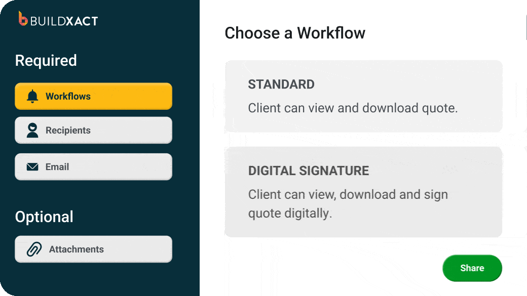 GIF showing Buildxact's digital signatures for simple approvals