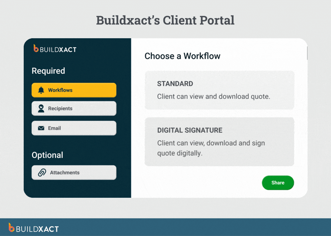 GIF showing the UI of Buildxact's client portal