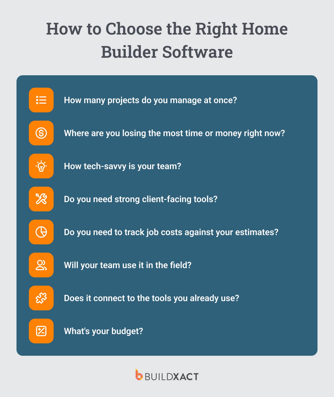 A checklist of questions to ask when choosing home builder software